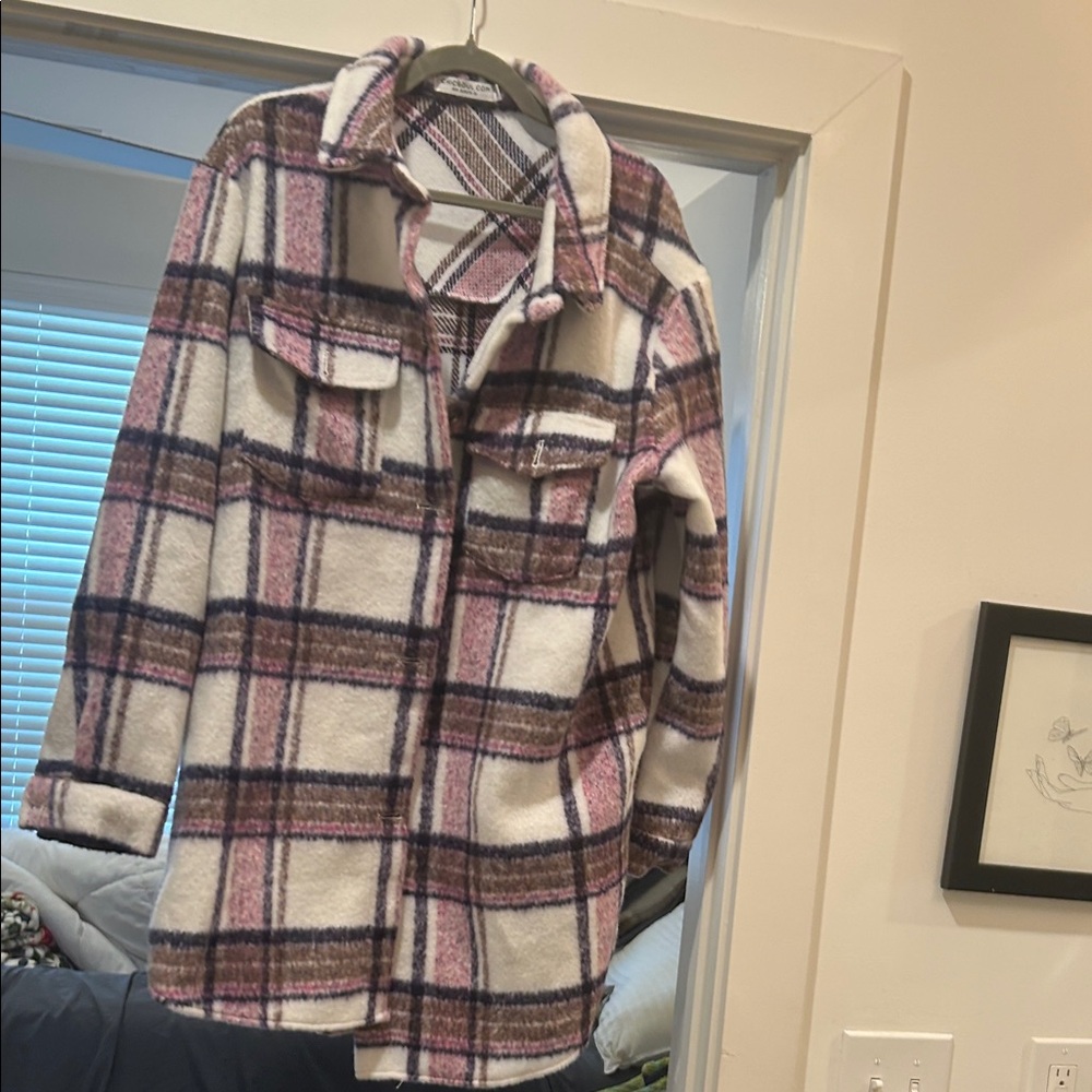 Chic Soul Pink and White Plaid Teddy Jacket